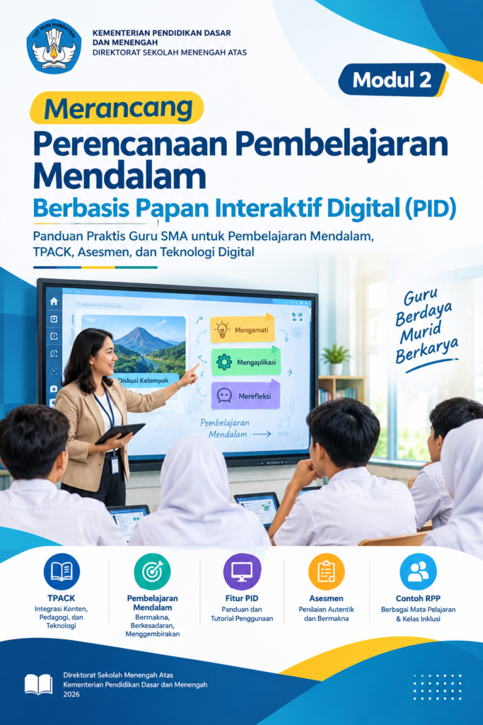 Sampul buku Modul Merancang Perencanaan Pembelajaran Mendalam Berbasis Papan Interaktif Digital (PID)